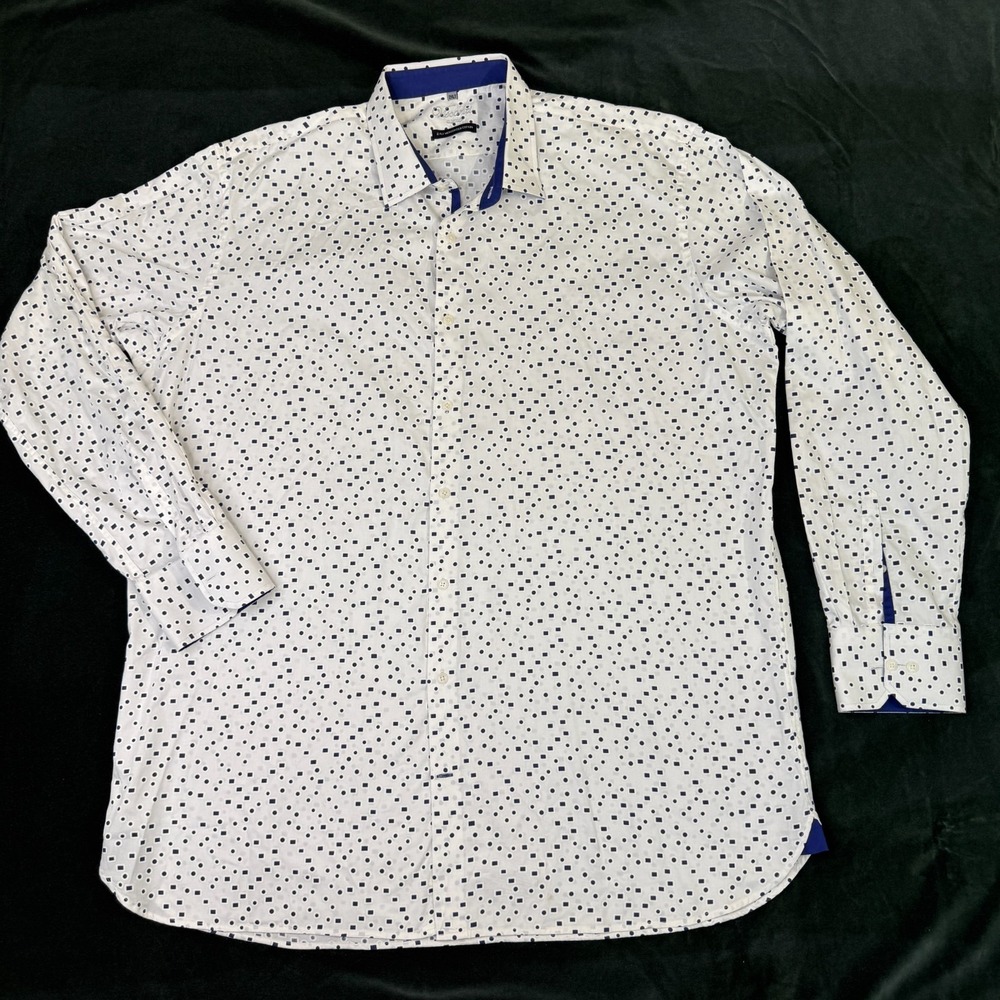 Luchiano Visconti Mercerized Cotton Navy Blue White Button Down Shirt Mens 2XL